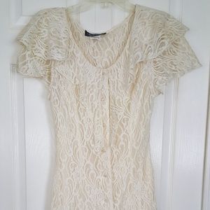 Antique White Color Lace Dress, Size 13/14